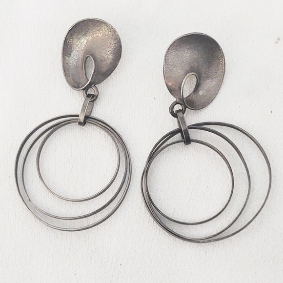 Outstanding Uno A Erra Mid-Century Modern Oversized Sterling Silver Earrings - Picture 4 of 6